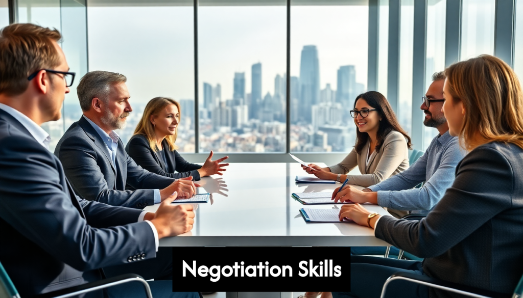 Business professionals in negotiation meeting