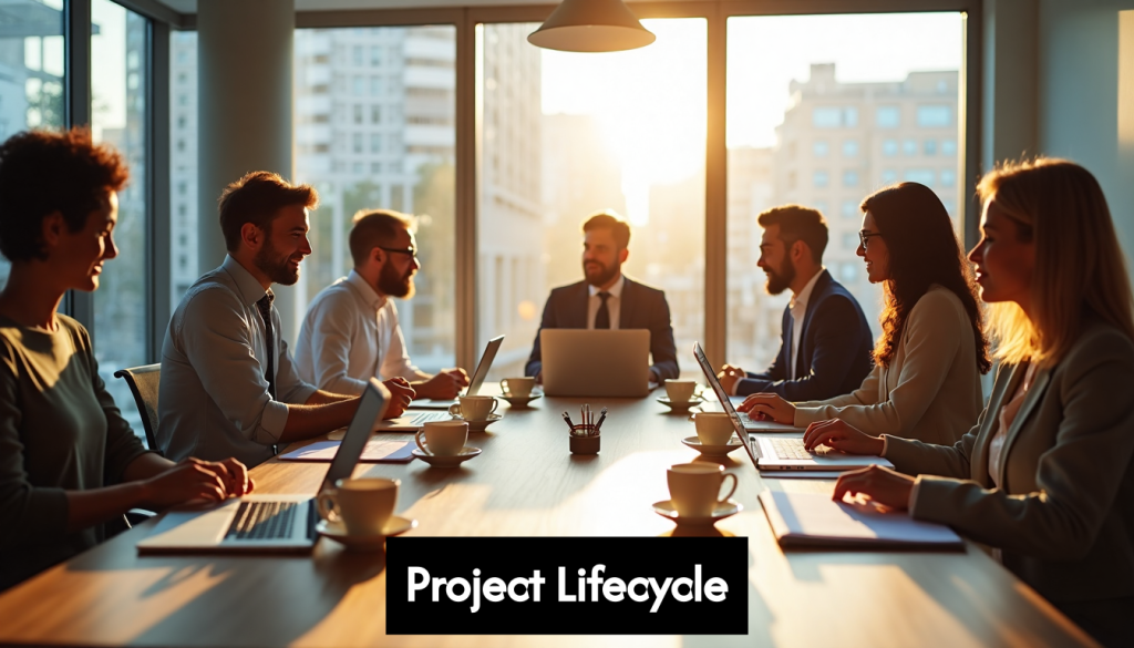 Team collaborating in bright modern office