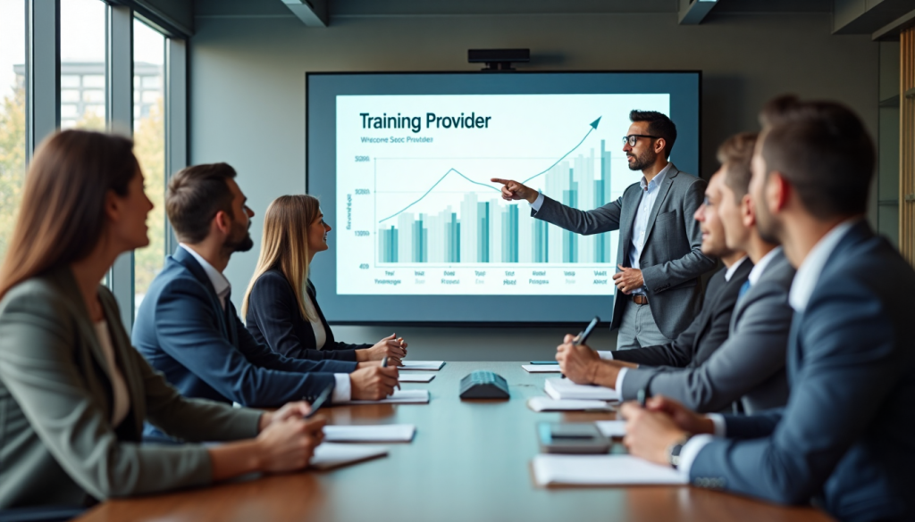 Modern office boardroom discussion on choosing a training provider